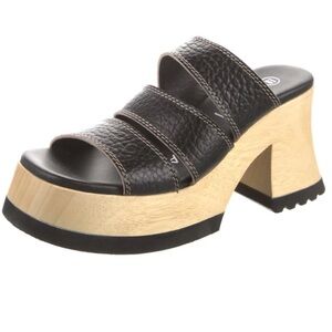 Miista Deanne Black Leather Chunky Wood Platform Sandals – 8.5